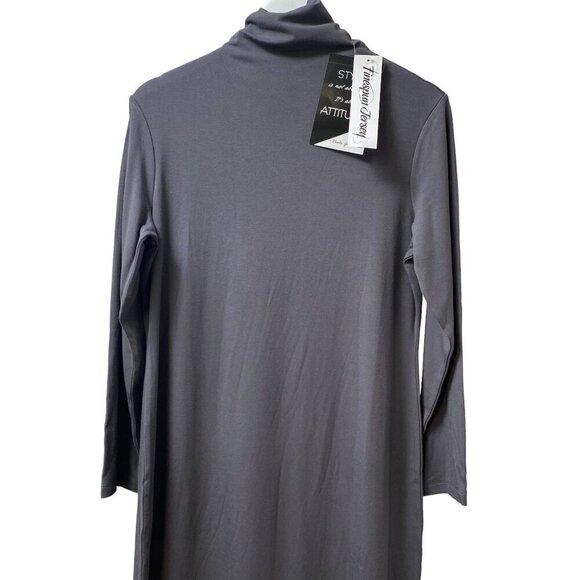 Attitudes by Renee Turtleneck Dress Medium Petite Gray Midi Tshirt Midi NWT - Picture 2 of 10